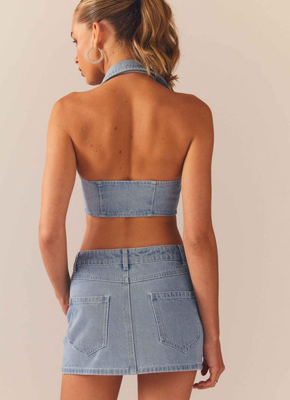 Backstage Pass Denim Vest top - Subdued Blue