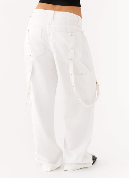 Avril Cargo Denim Pants - White