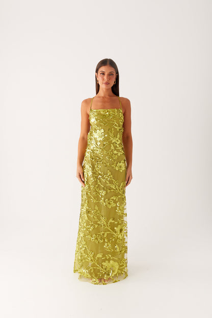 Havana Sequin Maxi Dress - Lime