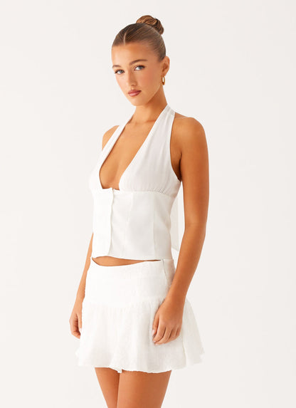 Lets Pretend Halterneck Top - White