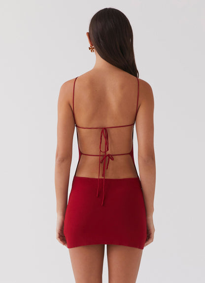 Delphi Rose Knit Mini Dress - Rouge Red