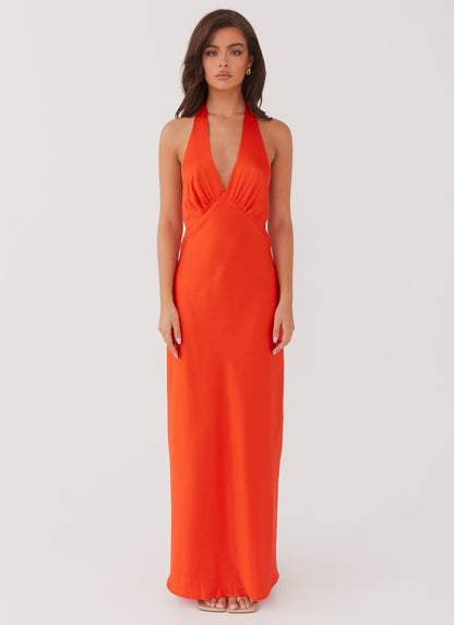 Heavy Hearted Satin Maxi Dress - Sunset