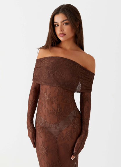 Nadia Lace Maxi Dress - Chocolate