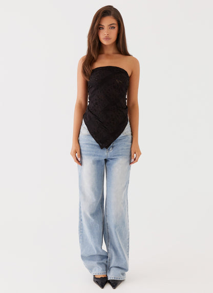 Midnight Lace Scarf Top - Black