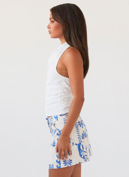 Marissa Linen Mini Skirt - Floral Wave