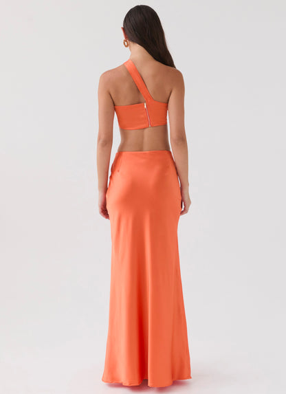 Hidden Oasis Satin Maxi Skirt - Tangerine