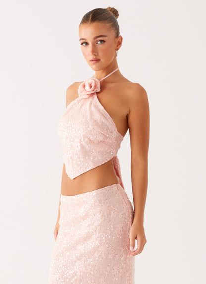 Queenie Sequin Halter Top - Pink