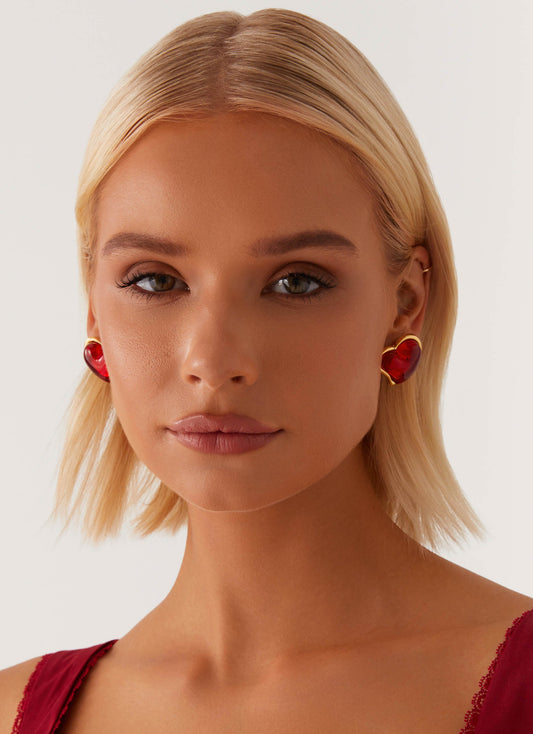 Scarlet Heart Earrings - Red