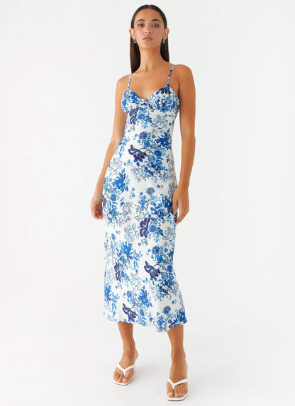 Take Chances Midi Dress - Serene Sky Floral